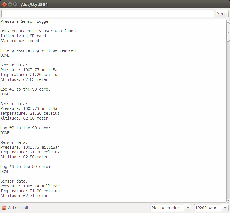 Sample output on the Serial Monitor