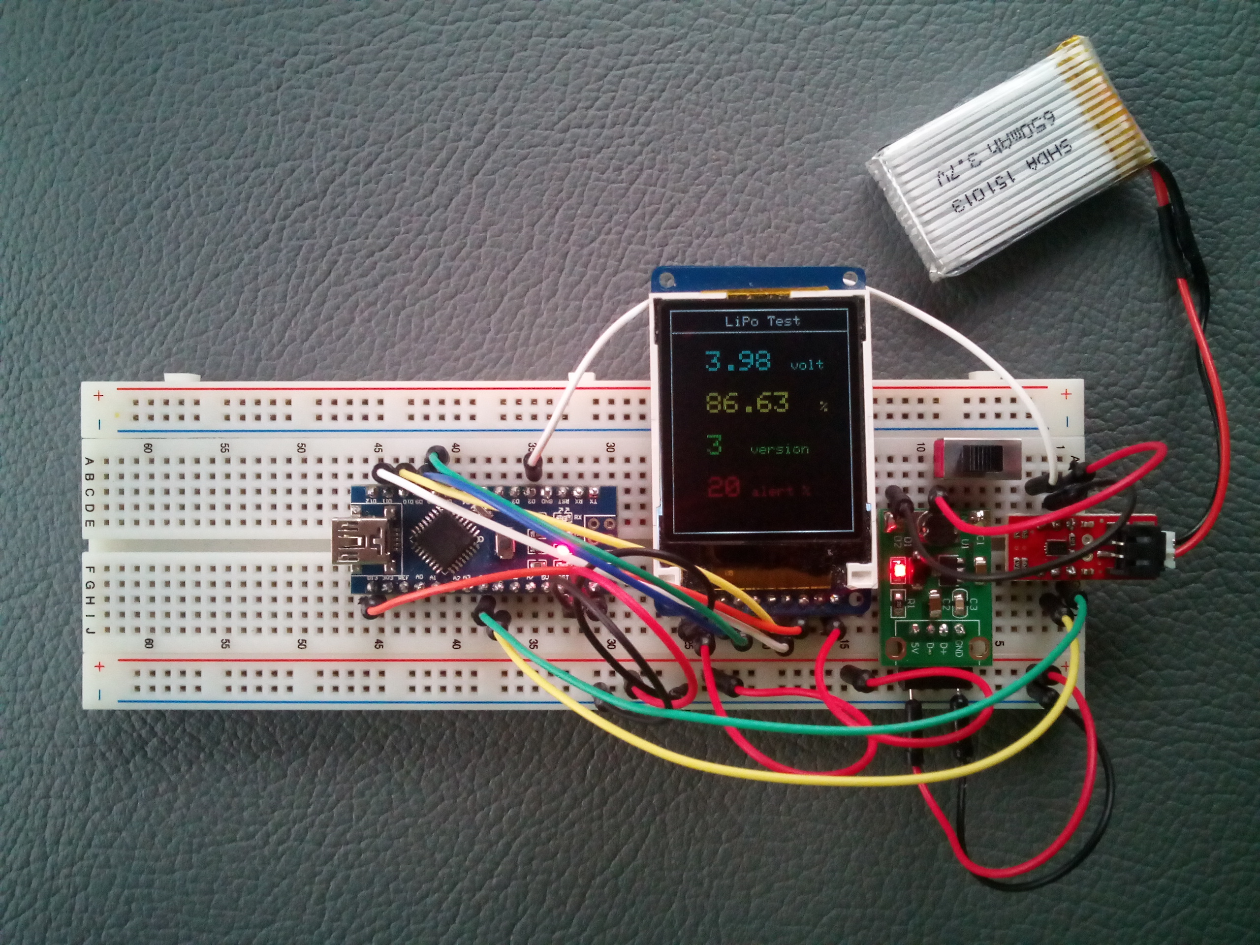 LiPo Test on a solderless breadboard
