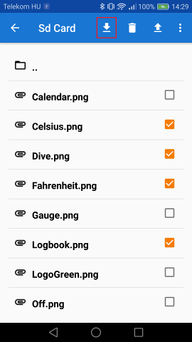 Select the files to be downloaded from the SD card