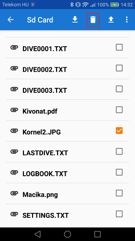 Delete a selected file from the SD card