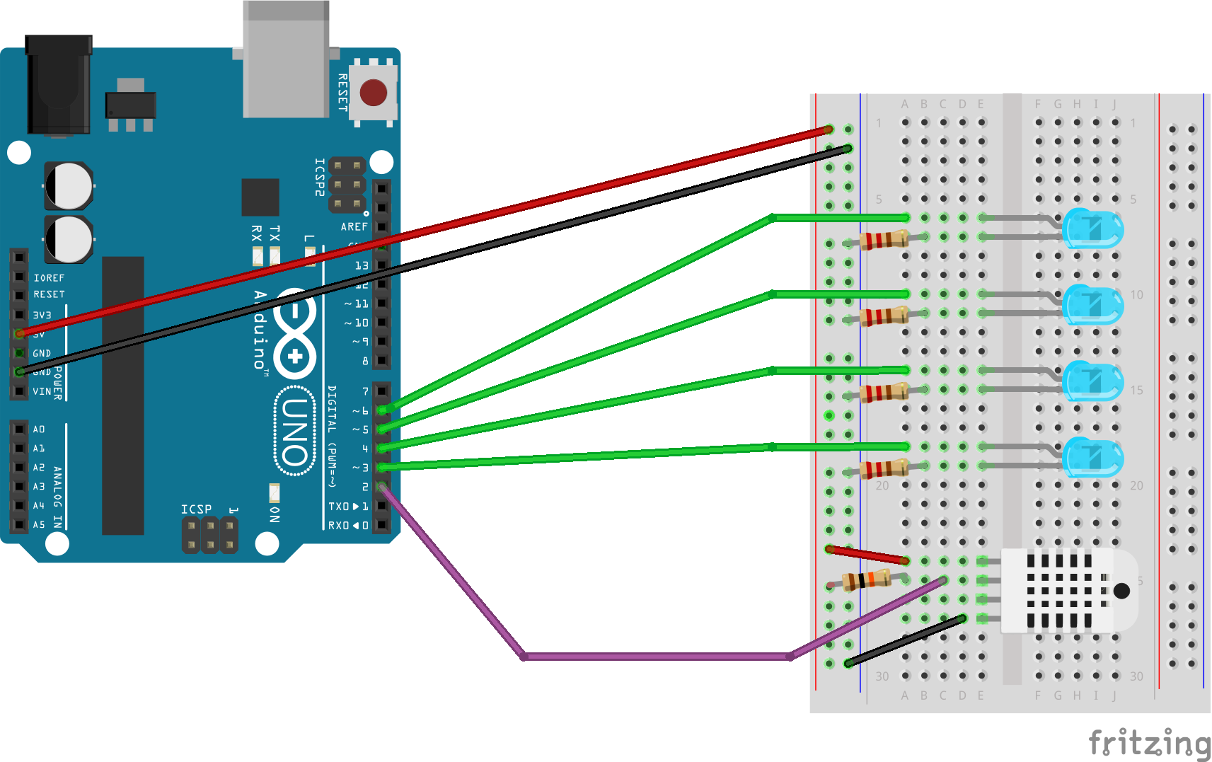 Updated circuit diagram based on the DHT22 sensor